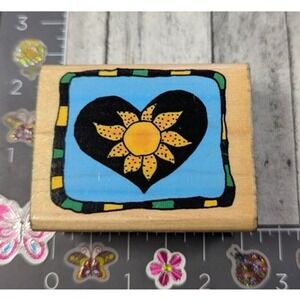 Inkadinkado Sun Heart Framed 6278L Rubber Stamp Wood #D34